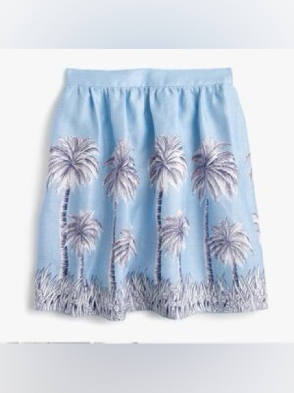 J.Crew Blue Palm Tree Print Skirt 100% Linen Women’s Size 6 Lined